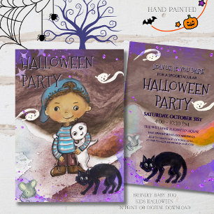 Convites Festa de Halloween de Bebê Boo, gato e menino fofo