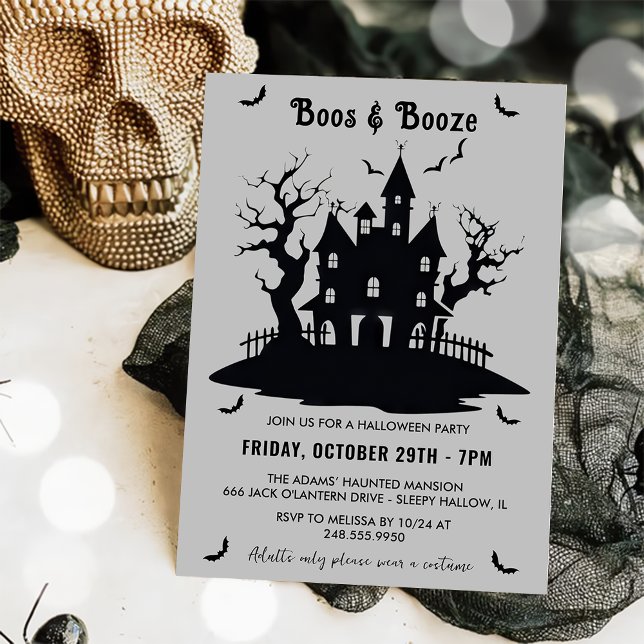Convites Festa De Halloween De Boos E Booze Cinzas (Criador carregado)