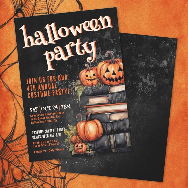 Convites Festa de Halloween de Fantasia Anual de Abóbora (Pumpkin Annual Costume Halloween Party Invitation)