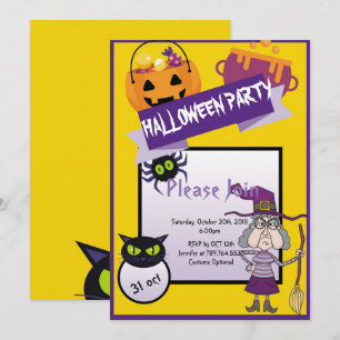 Convites festa de Halloween de gato engraçado de abóbora