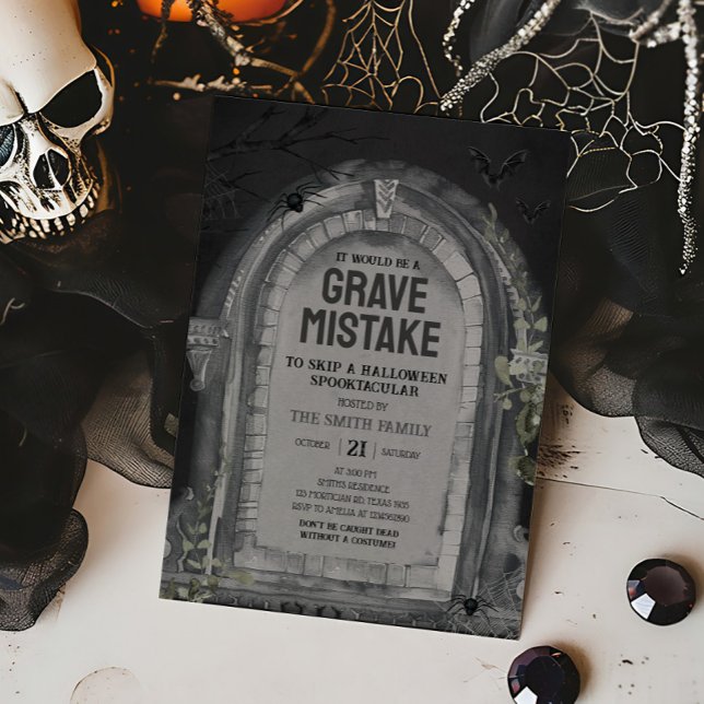 Convites Festa de Halloween de Graveyard (Tombstone Grave Mistake Halloween Party Invitation)