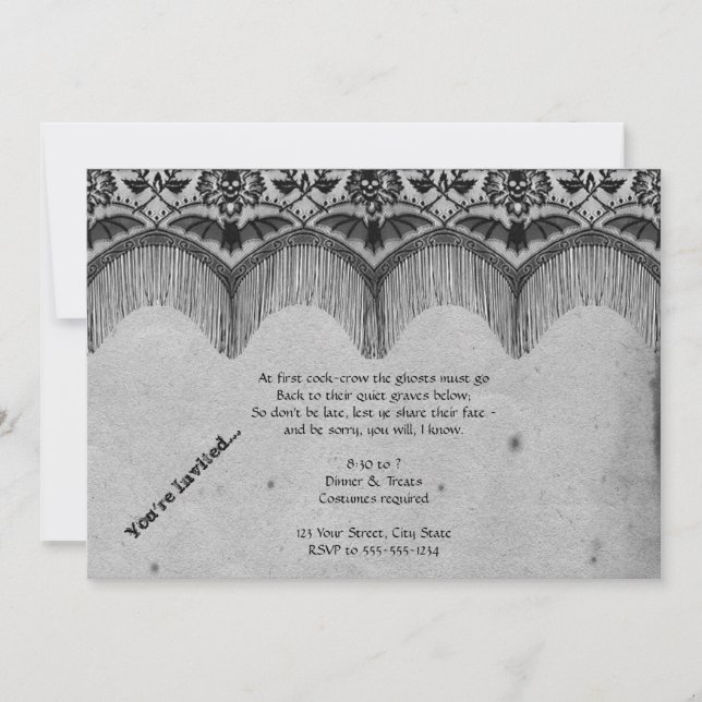 Convites Festa de Halloween de Lace Gótica Elegante (Frente)