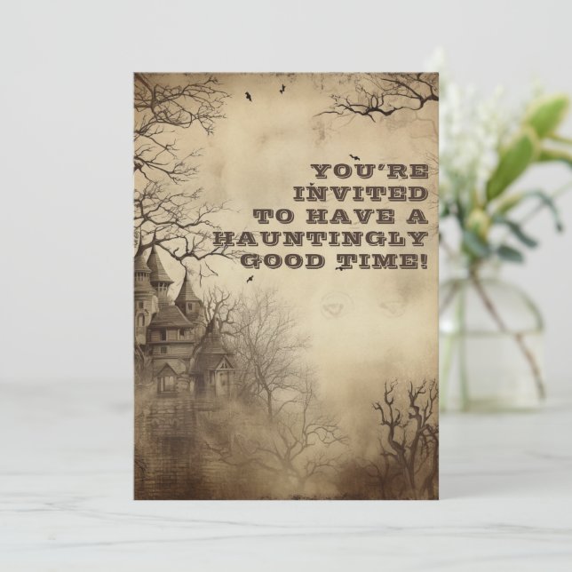 Convites Festa de Halloween de Mansão Assustadora Spooktacu (Em pé/Frente)