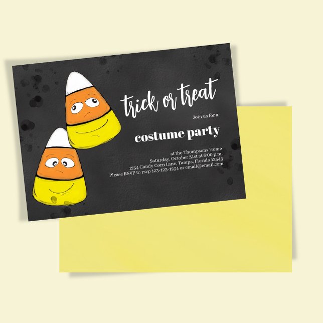 Convites Festa De Halloween De Milho De Milho Docinho Ou De (Trick or treat Halloween costume party invitation with cute candy corn. )