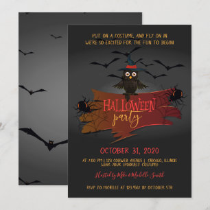 Convites Festa de Halloween de Owl e Bats