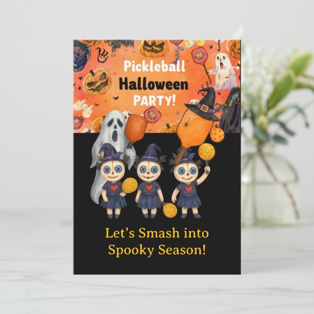 Convites Festa de Halloween de Pickleball (Em pé/Frente)