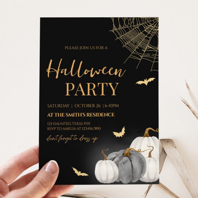 Convites Festa de Halloween de Pumpkin Adulto Moderno (Adult Modern Pumpkin Halloween Party Invitation)