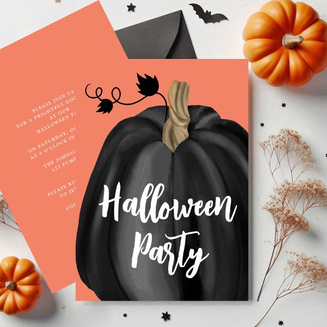Convites Festa de Halloween de Pumpkin, Escrito em Laranja- (Cute Orange Script Pumpkin Halloween Party Invitation)