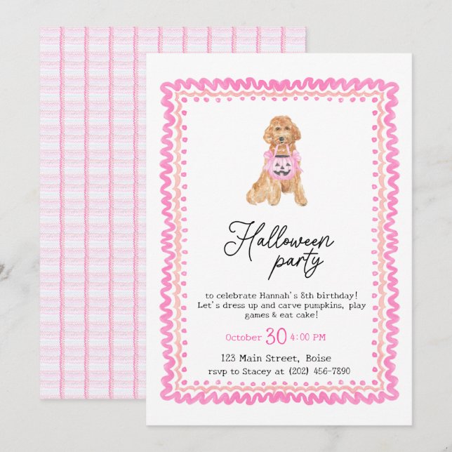 Convites Festa de Halloween de Pumpkin Pink Pink (Frente/Verso)