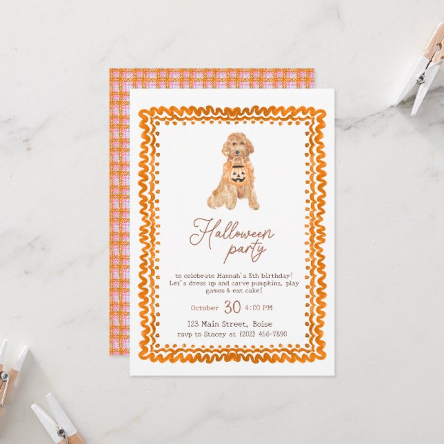 Convites Festa de Halloween de Pumpkin Pumpkin, de Laranja- (Frente/Verso In Situ)
