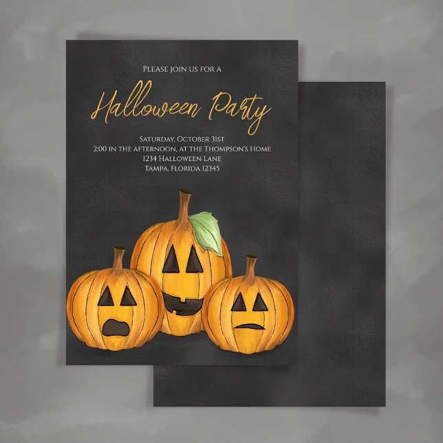 Convites Festa de Halloween de Pumpkins Laranja e Preto (Whimsical Halloween pumpkins Jack O
Lanterns invitation.)