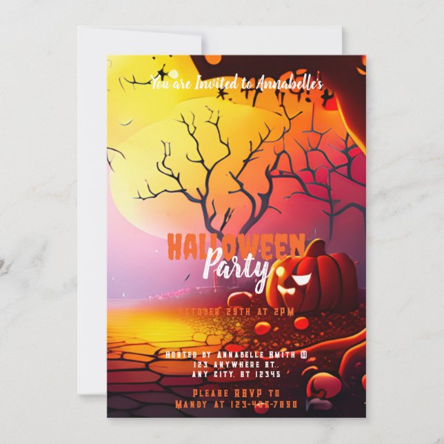 Convites Festa de Halloween de Pumpkins, Moon Cheia (Frente)
