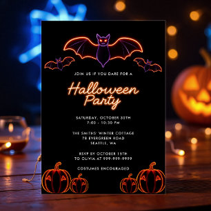Convites Festa de Halloween de Spooky Neon Bat Pumpkin