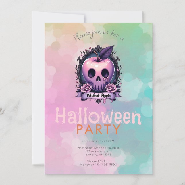 Convites Festa de Halloween de Veneno de Maçã Má (Frente)