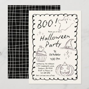 Convites Festa de Halloween Desenhada pela Mão Negra e Bran