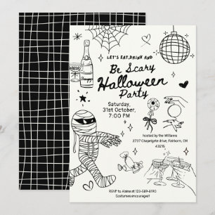 Convites Festa de Halloween Desenho à Mão Assustador