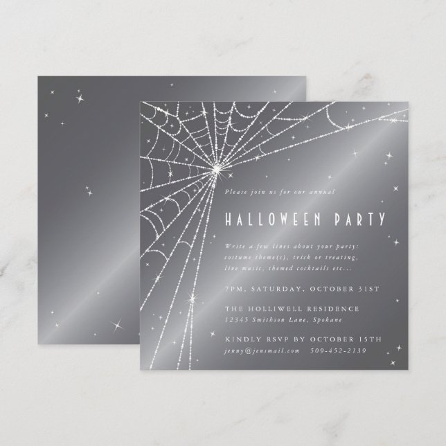 Convites Festa de Halloween do aranha de Cinza de prata (Frente/Verso)