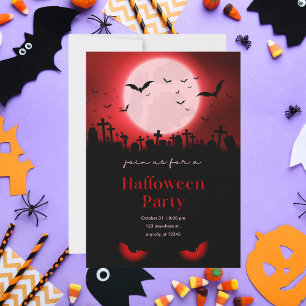 Convites Festa de Halloween do Cemitério da Lua Vermelha as