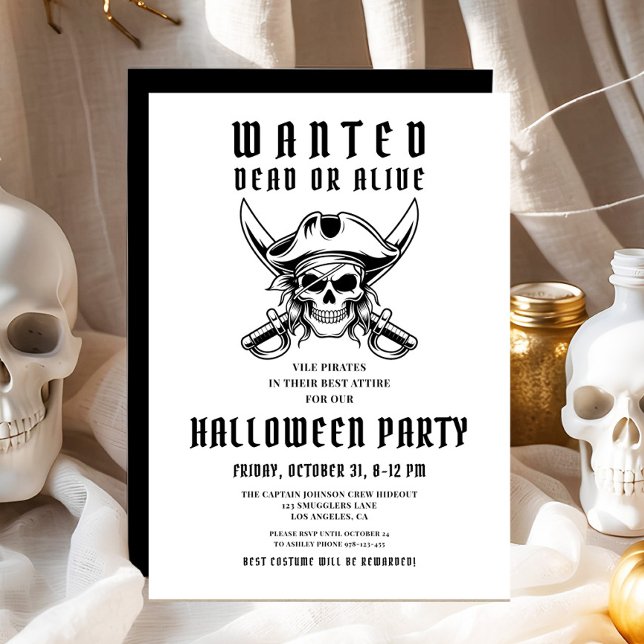 Convites Festa de Halloween do Crânio de Pirata Vintage (Vintage Pirate Skull Halloween Party Invitation)