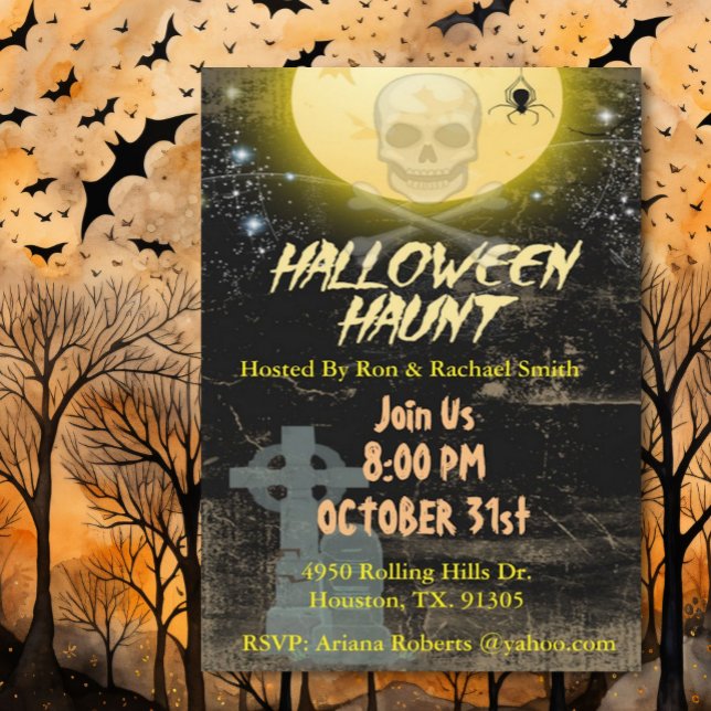 Convites Festa De Halloween Do Crânio E Da Lua (Criador carregado)