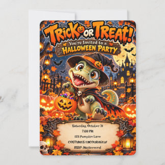 Convites 🎃🦖 Festa de Halloween do Dino: Doce ou Travessur
