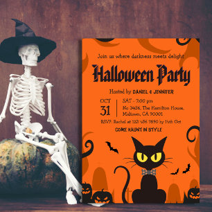 Convites Festa de Halloween do Gato Preto Fantasma Abóbora