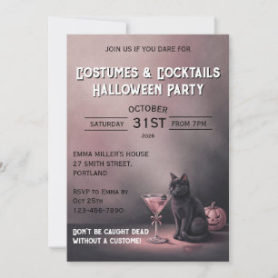 Convites Festa de Halloween do Gato Preto Vintage e Pink Ma