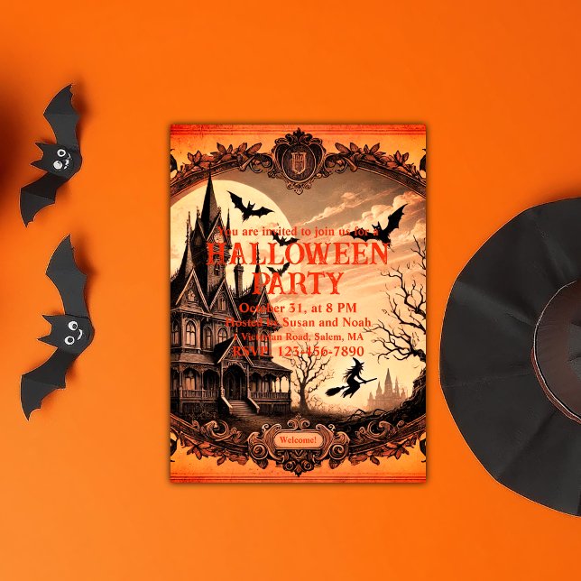 Convites Festa de Halloween do Halloween vitoriano gótico (Haunted House Gothic Victorian Vintage Halloween Invitation)
