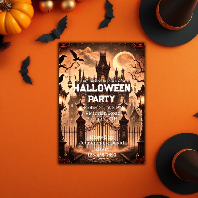 Convites Festa de Halloween do Halloween vitoriano gótico (Gothic Victorian Haunted House Halloween Party Invitation)