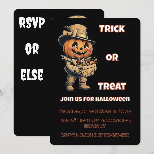 Convites Festa de Halloween do Jack o lanterno (Frente/Verso)