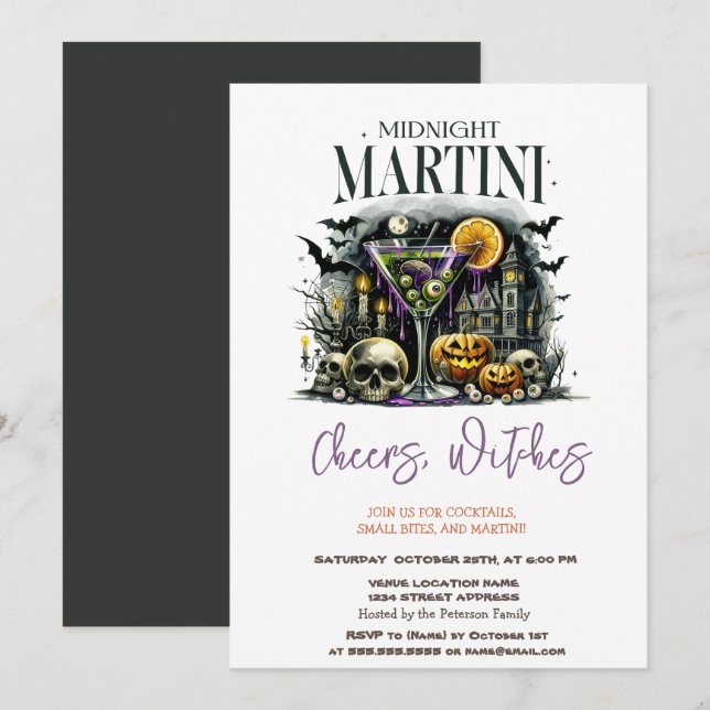 Convites Festa de Halloween do Martini Esqueleto de Abóbora (Frente/Verso)