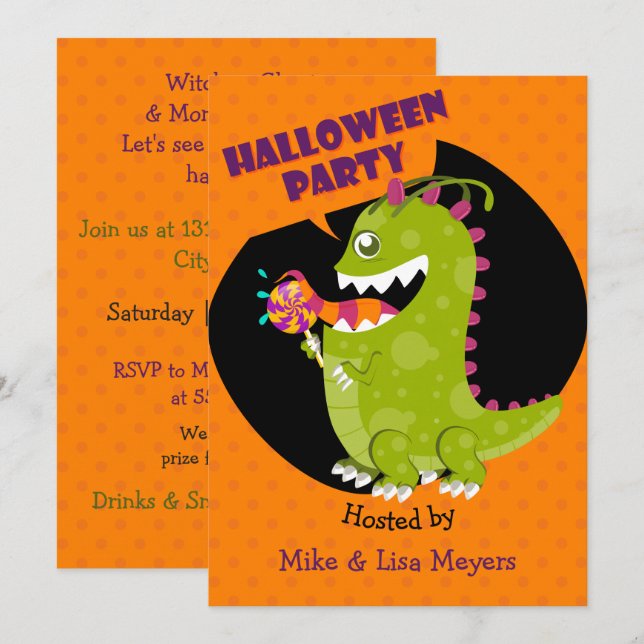 Convites Festa de Halloween do Monstro (Frente/Verso)