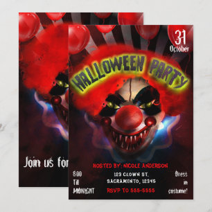 Convites Festa de Halloween do Palhaço Assassino Sinistro e