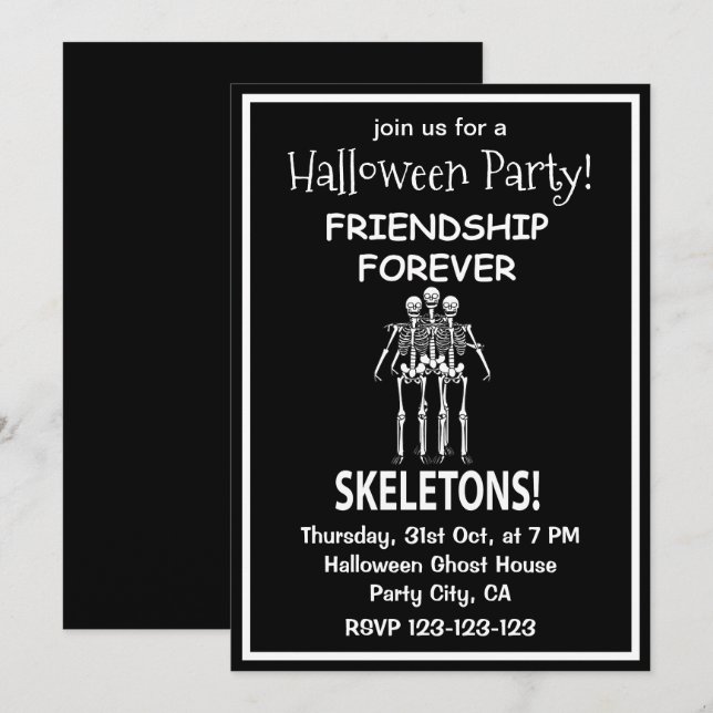 Convites Festa de Halloween do Skeleton Friendt (Frente/Verso)