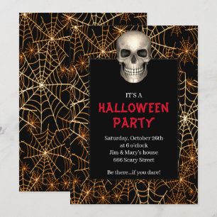 Convites Festa de Halloween do Skull Orange Spider