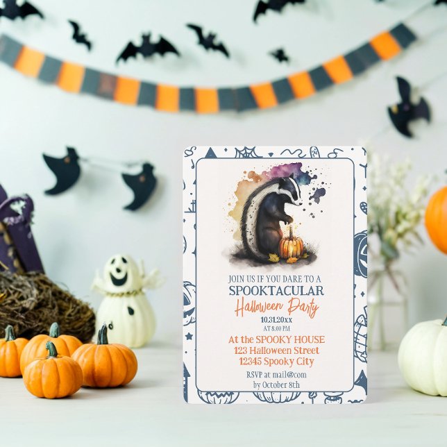 Convites Festa de Halloween do Skunk Watercolor Encantada (Criador carregado)