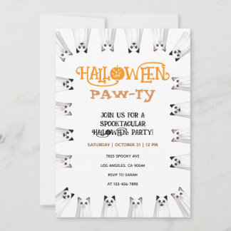 Convites Festa de Halloween dos Gatos Fantasmas Lindos