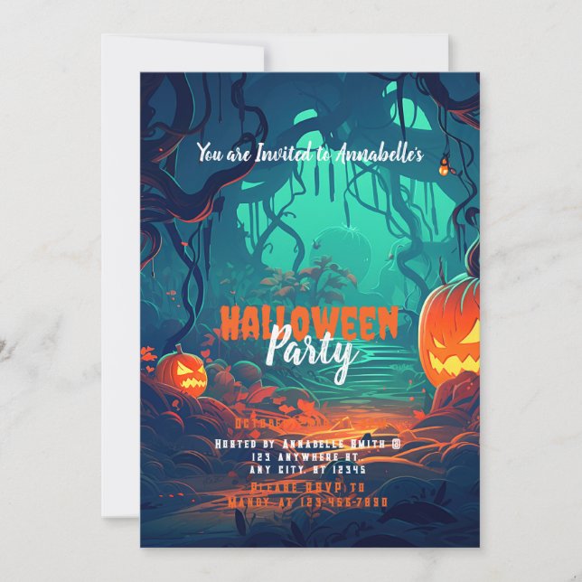 Convites Festa de Halloween dos Jack-O' Lanterns da Florest (Frente)
