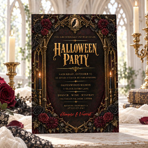 Convites Festa de Halloween Elegante Corvo Gótico