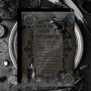 Convites Festa de Halloween Elegante Corvo Gótico Nevermore