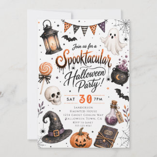 Convites Festa de Halloween em Aquarela Espetacular