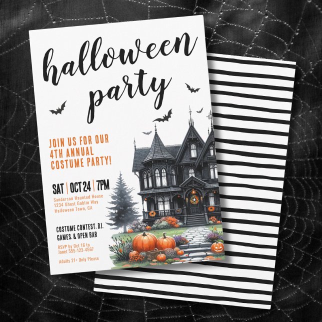 Convites Festa de Halloween em Casa Assombrada Gótica (Gothic Haunted House Halloween Party Invitation)