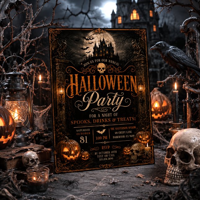 Convites Festa de Halloween em Casa Assombrada Gótica Espet (Criador carregado)