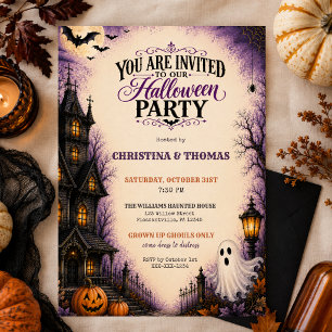 Convites Festa de Halloween em Casa Assombrada Vintage