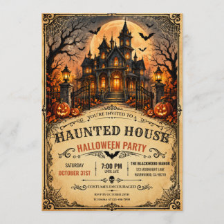 Convites Festa de Halloween em Casa Assombrada Vintage