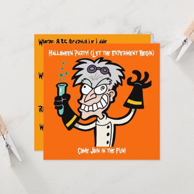 Convites Festa de Halloween Engraçado Mad Genius (Frente/Verso In Situ)