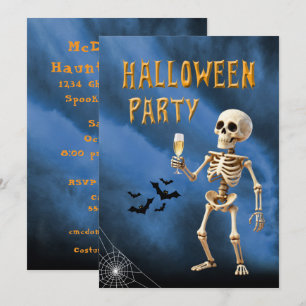 Convites Festa de Halloween Esqueleto com Champanhe