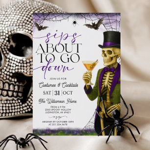 Convites Festa de Halloween Esqueleto com Drinks Prestes a 