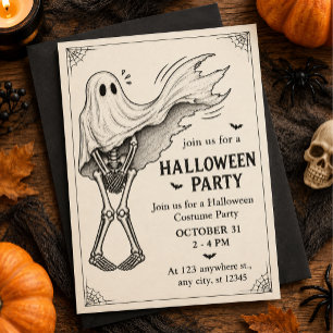 Convites Festa de Halloween Esqueleto Fantasma Vintage