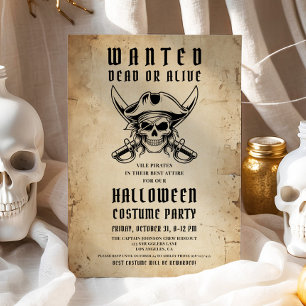 Convites Festa de Halloween Fantasia Pirata Caveira Vintage